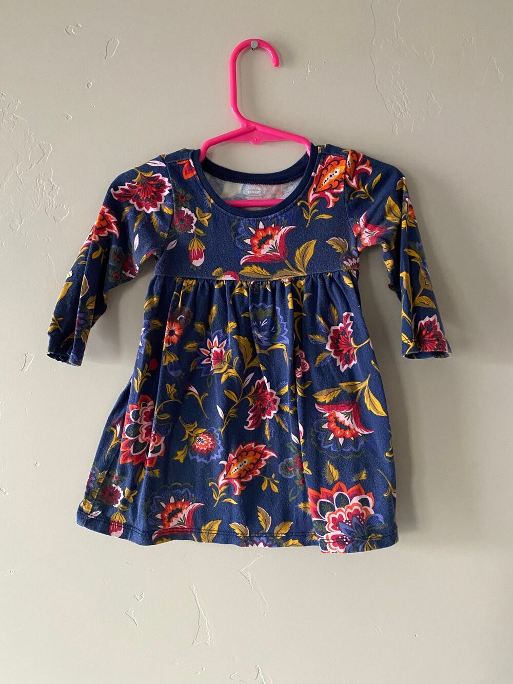 Old Navy 100% Cotton Blue Floral Casual Baby Girls Long Sleeved Dress Size 6-12m